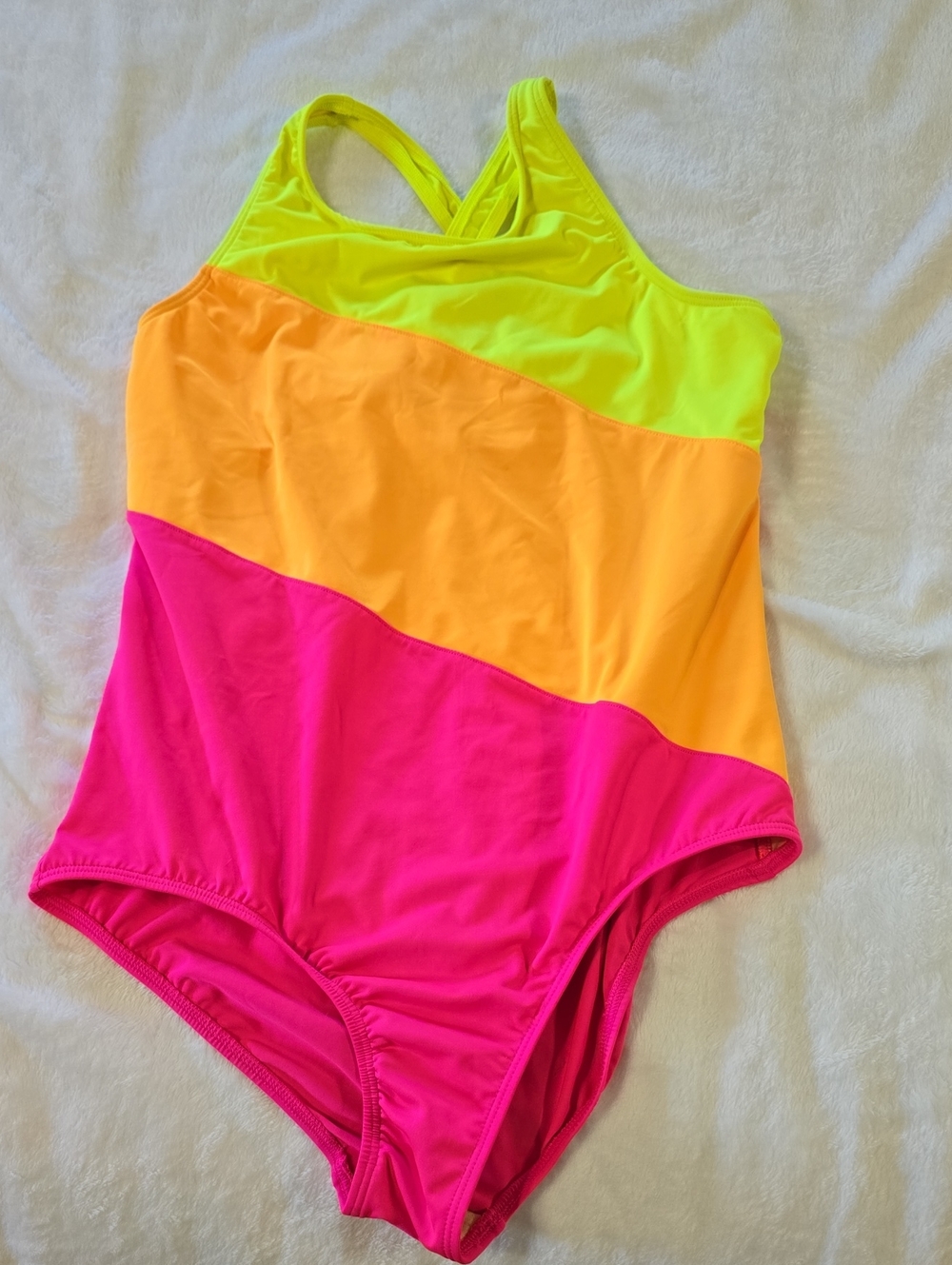 Lands' End Neon Colorblock One-Piece Swimsuit - Hot Pink, Orange, Neon Yellow
